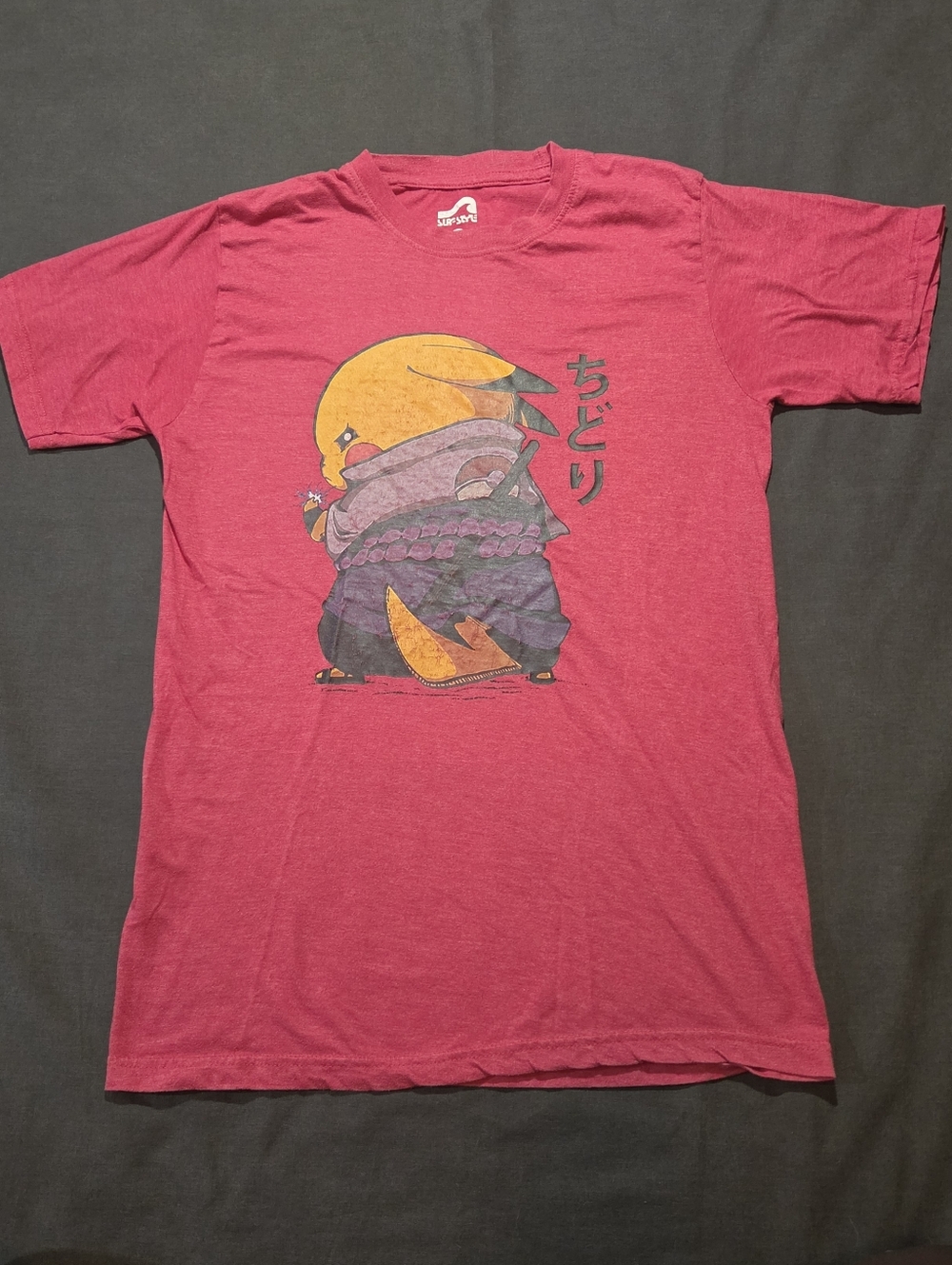 Surf style Red Short-Sleeve Graphic Tee Naruto-inspired Pikachu